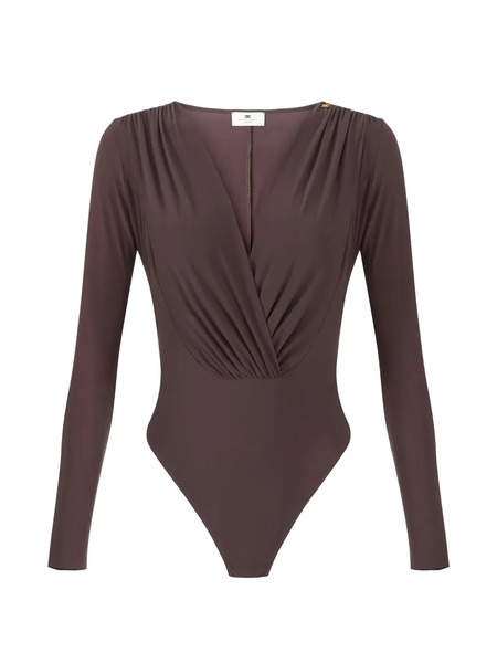  Elisabetta Franchi Draping Metal-logo Bodysuit - Brown 