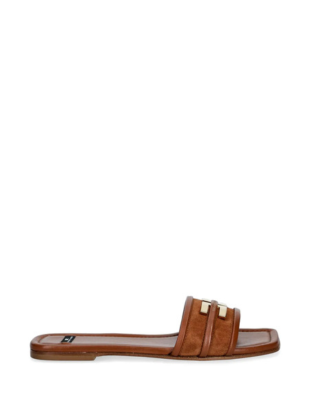  Elisabetta Franchi Emblem-detail Flat Sandals - Brown 