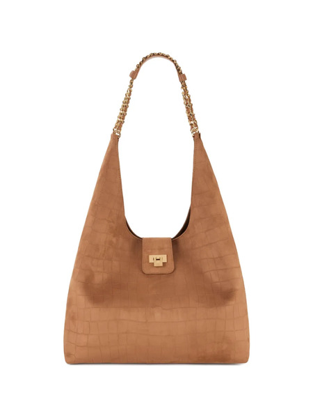  Elisabetta Franchi Embossed Chain Shoulder Bag - Brown 