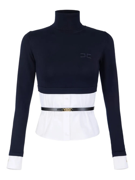  Elisabetta Franchi Embroidered Logo Turtleneck Top - Blue 