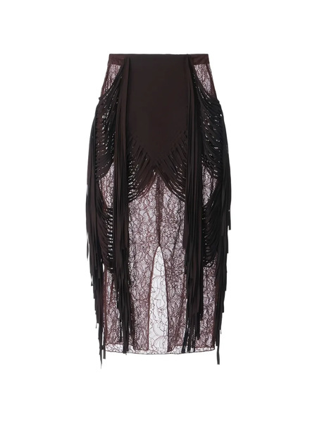  Elisabetta Franchi Floral-lace Fringed Midi Skirt - Brown 