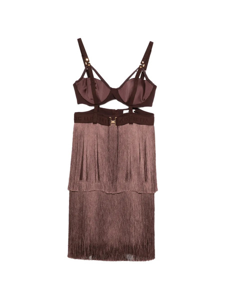  Elisabetta Franchi Fringe Bra Dress - Brown 