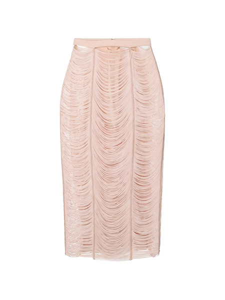  Elisabetta Franchi Fringe Textured Midi Skirt - Neutrals 