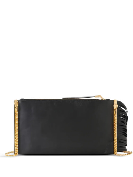  Elisabetta Franchi Fringed-design Chain-strap Leather Shoulder Bag - Black 