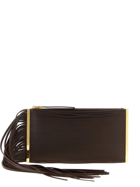  Elisabetta Franchi Fringed Leather Clutch Bag - Brown 