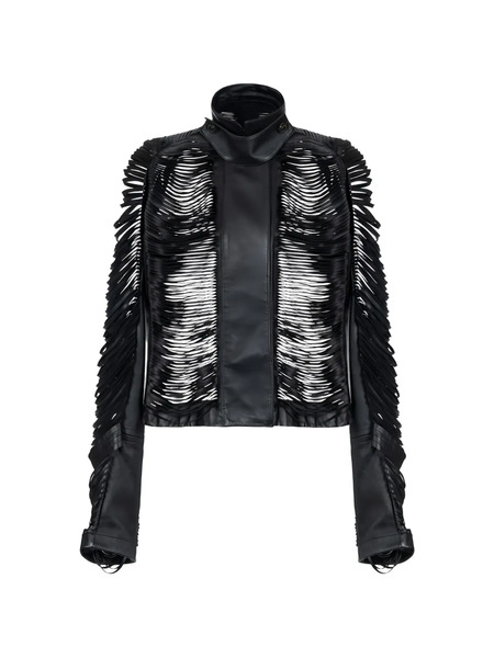  Elisabetta Franchi Fringed Leather Jacket - Black 