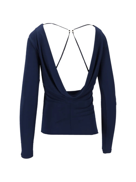  Elisabetta Franchi Gathered-detail Long-sleeved Blouse - Blue 