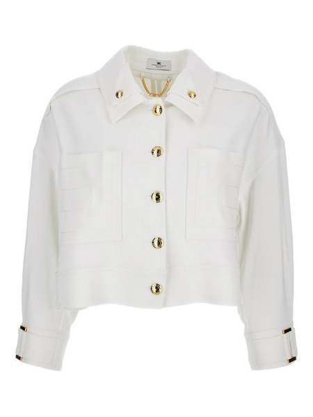  Elisabetta Franchi Gold Button Patch Pocket Jacket - White 