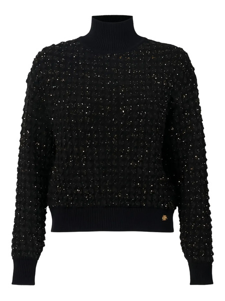  Elisabetta Franchi High-collar Bouclé Sweater - Black 