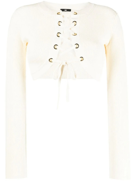  Elisabetta Franchi Lace-up Cropped Cardigan - Neutrals 
