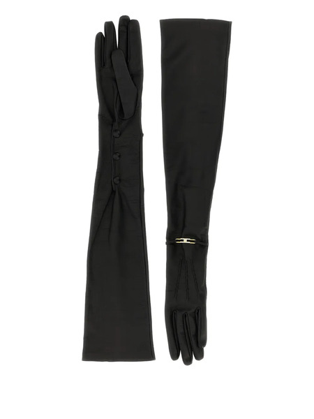  Elisabetta Franchi Logo-plaque Leather Gloves - Black 