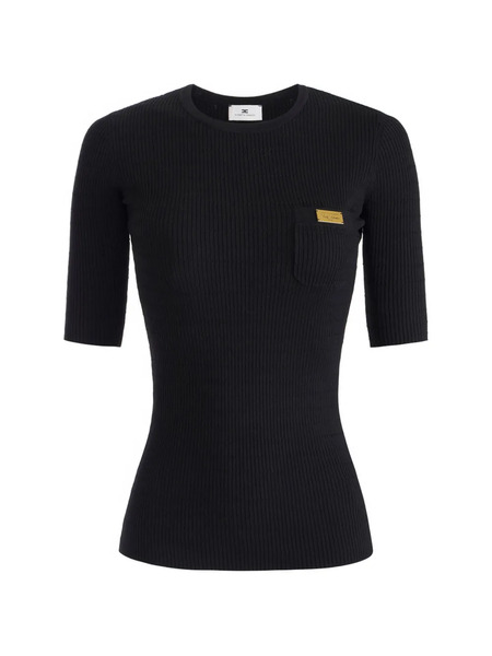  Elisabetta Franchi Micro-braided Ribbed Knit Top - Black 