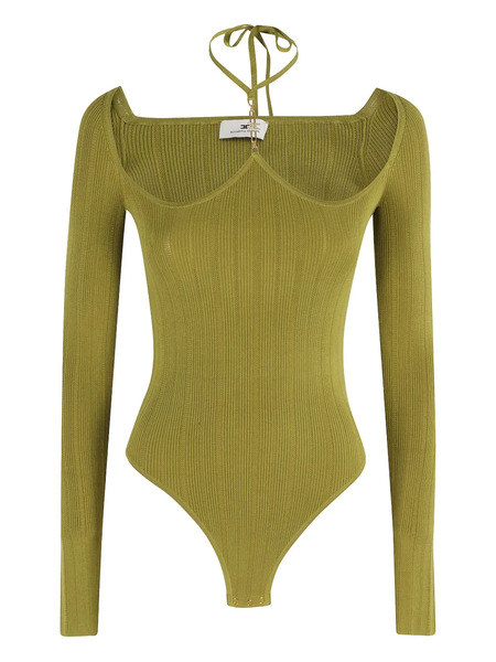  Elisabetta Franchi Neck-tie Ribbed Bodysuit - Green 