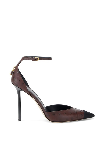  Elisabetta Franchi Ostrich Texture Jewelled Pumps - Brown 