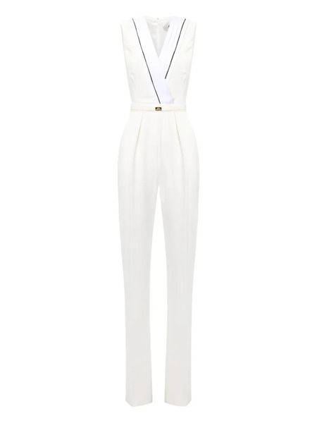  Elisabetta Franchi Pleated Logo Piping Jumpsuit - White 