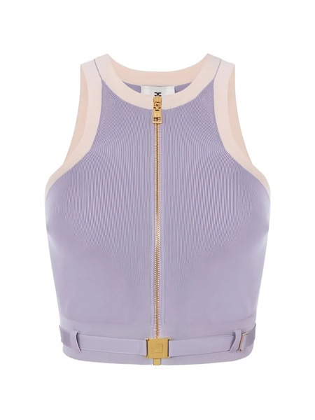  Elisabetta Franchi Racerback Zip Knit Top - Purple 