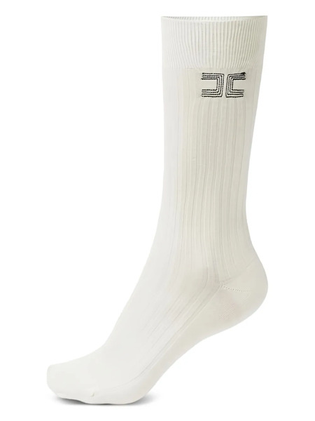  Elisabetta Franchi Ribbed Embroidered-logo Socks - Neutrals 