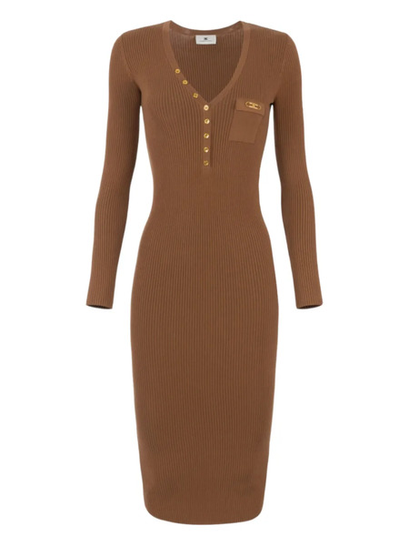  Elisabetta Franchi Ribbed Midi Dress - Brown 