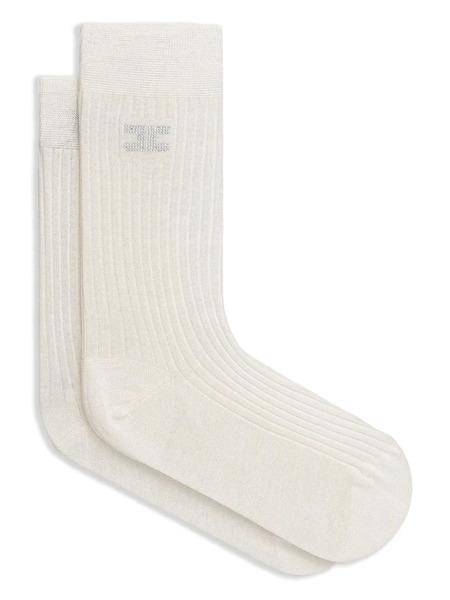  Elisabetta Franchi Ribbed Rhinestone Cotton Socks - Neutrals 