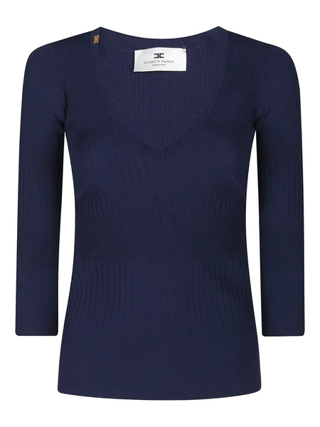  Elisabetta Franchi Ribbed V-neck Sweater - Blue 