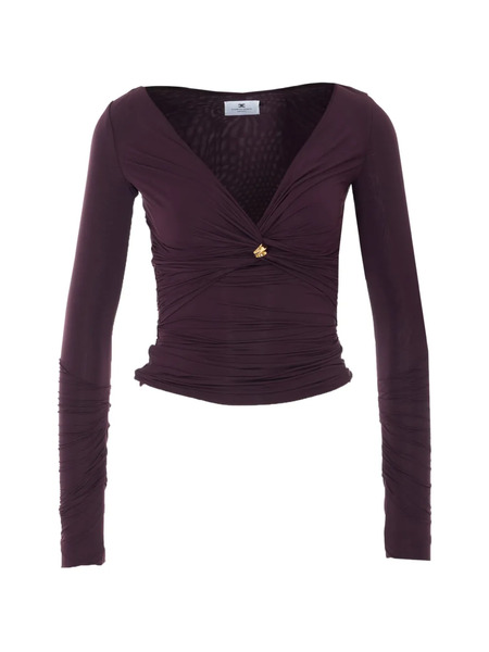  Elisabetta Franchi Ring-detail Ruched Top - Brown 