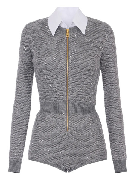  Elisabetta Franchi Sequin-embellished Knitted Jumpsuit - Grey 