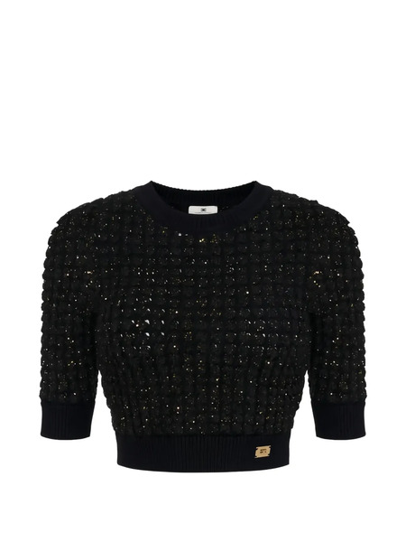  Elisabetta Franchi Sequin Embellished Textured Top - Black 