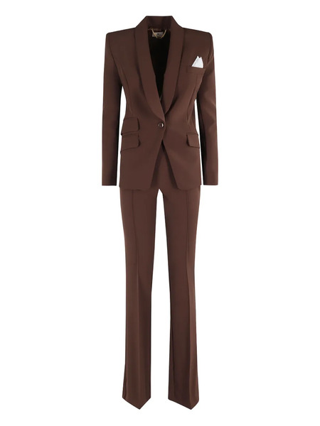  Elisabetta Franchi Shawl-collar Flared Trousers Suit - Brown 