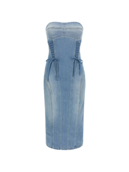 Elisabetta Franchi Stonewashed Bustier Denim Midi Fitted Dress - Blue 
