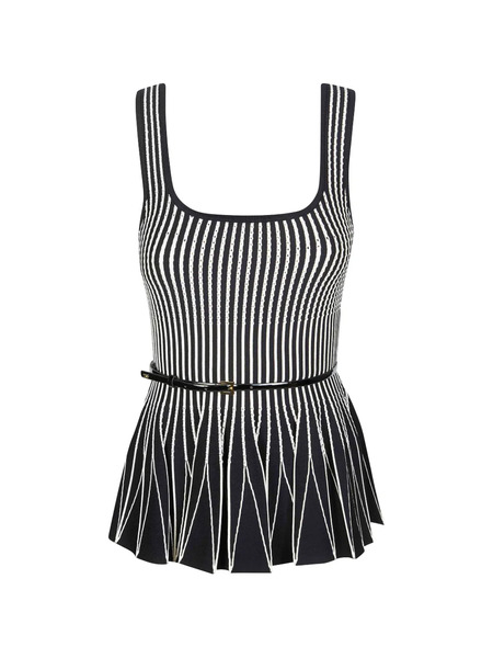  Elisabetta Franchi Striped Belted Top - Black 