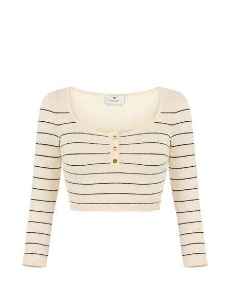  Elisabetta Franchi Striped Button-fastening Crop Jumper - Neutrals 
