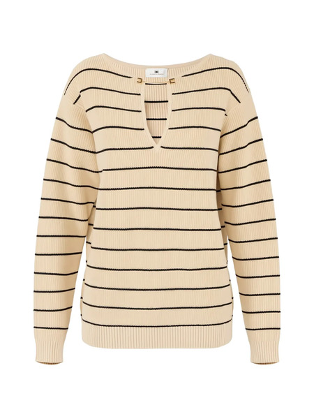  Elisabetta Franchi Striped V-cut Knit Pullover - Neutrals 