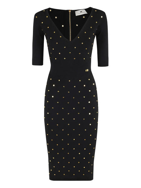  Elisabetta Franchi Studded V-neck Midi Dress - Black 