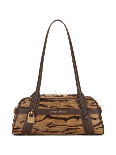  Elisabetta Franchi Tiger Stripe Padlock Shoulder Bag - Neutrals 