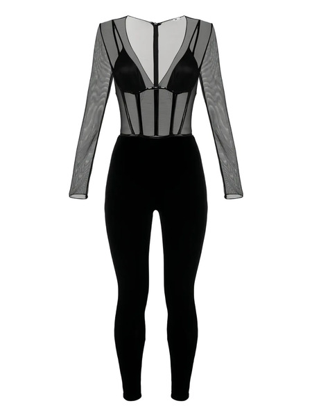  Elisabetta Franchi Tulle-details Zip-back Jumpsuit - Black 