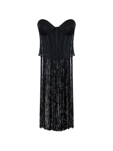  Elisabetta Franchi Tulle Fringe Bustier Top - Black 
