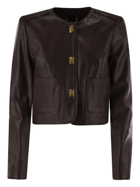  Elisabetta Franchi Twist-lock Leather Jacket - Brown 
