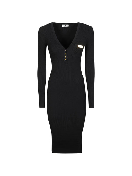  Elisabetta Franchi V-neck Button Midi Dress - Black 