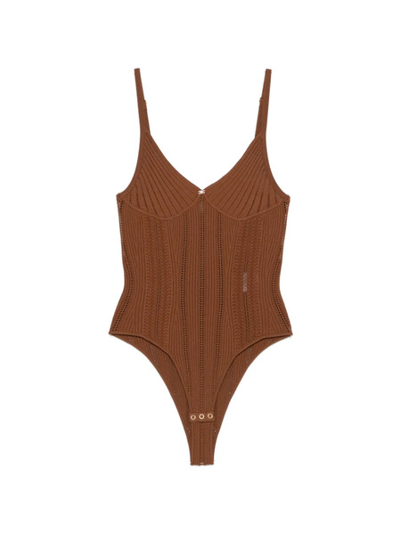  Elisabetta Franchi V-neck Ribbed Bodysuit - Brown 