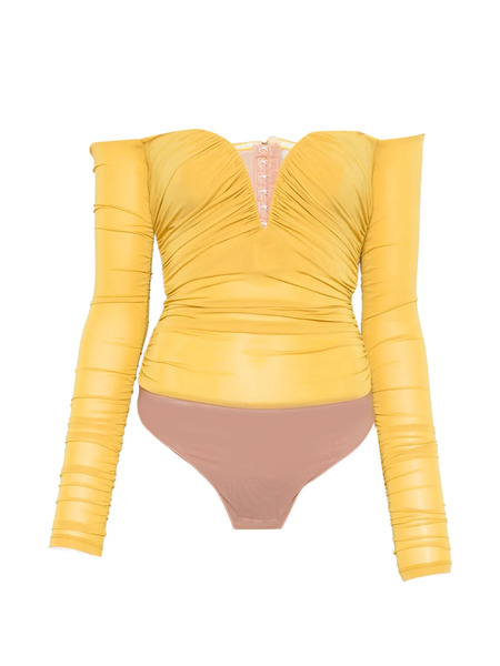  Elisabetta Franchi V-neckline Draped Bodysuit - Yellow 