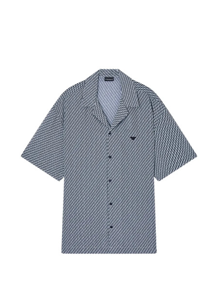  Emporio Armani Buttoned Patterned Beachwear Shirt - Blue 