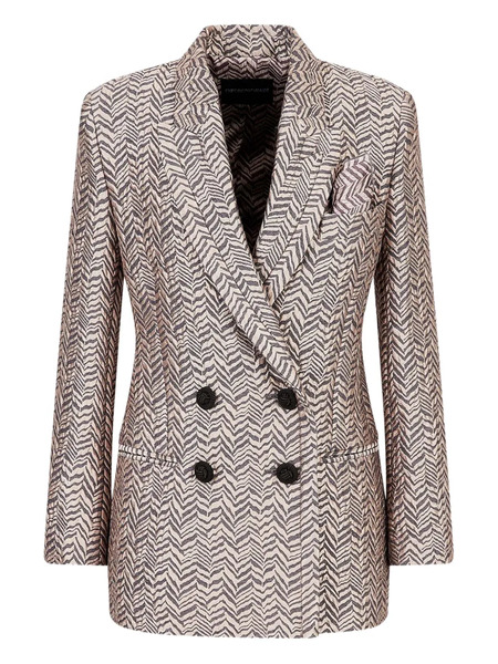  Emporio Armani Herringbone Double-breasted Blazer - Neutrals 
