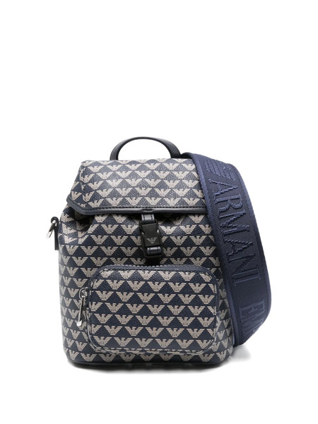  Emporio Armani Kids Eagle-motif Drawstring Backpack - Blue 