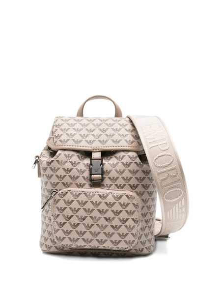  Emporio Armani Kids Eagle-motif Drawstring Backpack - Brown 