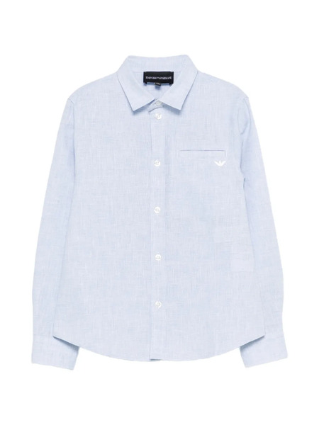  Emporio Armani Kids Logo-embroidered Long-sleeve Shirt - Blue 