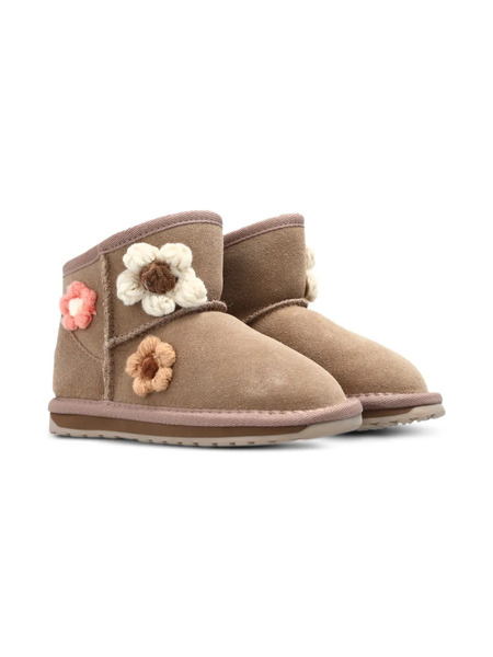  Emu Kids Flower-detail Ankle Boots - Brown 