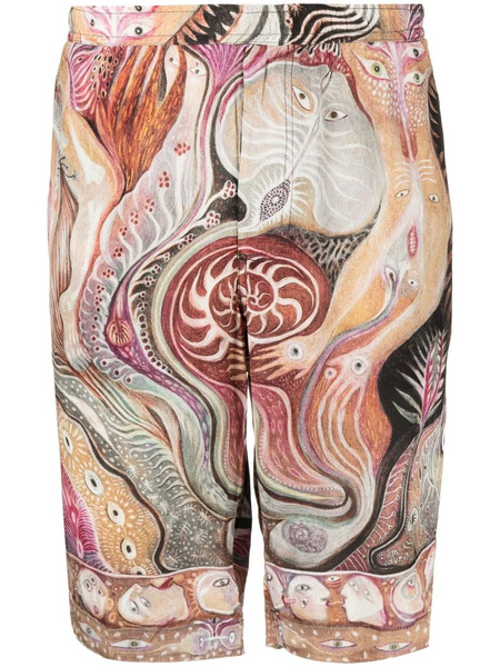  Endless Joy Dark Star Graphic-print Silk Shorts - Purple 