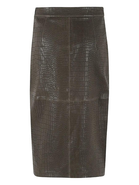  Enes Crocodile-effect Slit Skirt - Brown 