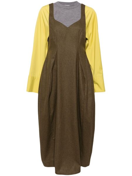 Enföld Contrasting Long-sleeves Maxi Dress - Brown 