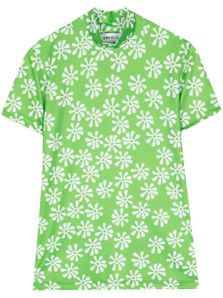 Enföld Floral-print Stand-neck T-shirt - Green 